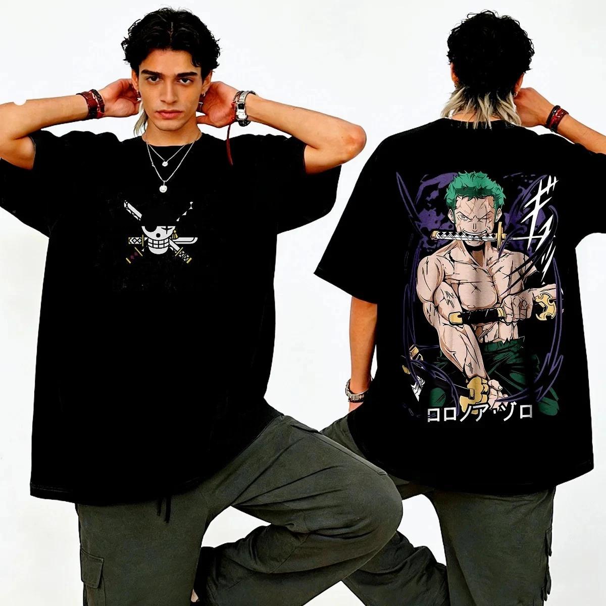 One Piece Cotton T-Shirts Luffy Zoro Japanese Anime Cotton Unisex Tee Printed XL