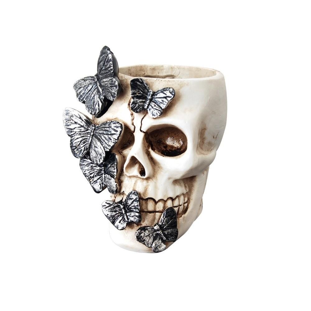 Unique Decor Gothic Butterfly Skeleton Statue Funny Vase Flower Pot Large Capacity Home Decorations Skull Pen Box Halloween
