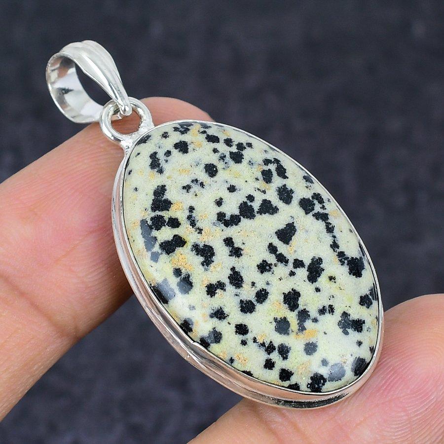 Dalmation Jasper Gemstone Handmade 925 Sterling Silver Pendant 1.97" A5Y95