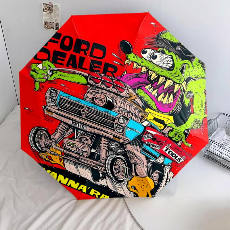 1 PC Automatic Folding Umbrella - Rat Fink Pattern, Portable & Foldable Design with 8 Ribs, Christmas Birthday Gifts