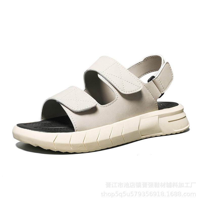 

Large size air cushion leather slippers men wear new thick-soled summer men s one-word drag Vietnamese breathable beach shoes 44 бежевий
