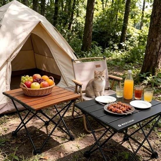 Rock Cloud Camp Table Folding 41x35cm Aluminum Roll Compact Ultra Lightweight Outdoor Sports BBQ Hiking Beach Storage Bag Natural Brown