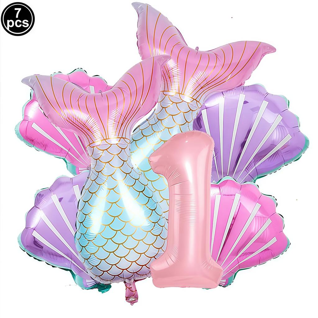 Little Mermaid Party Balloons Set 32Inch Number 1-9 Foil Balloon Mermaid Ocean Theme Girl Birthday Party Decoration Baby Shower