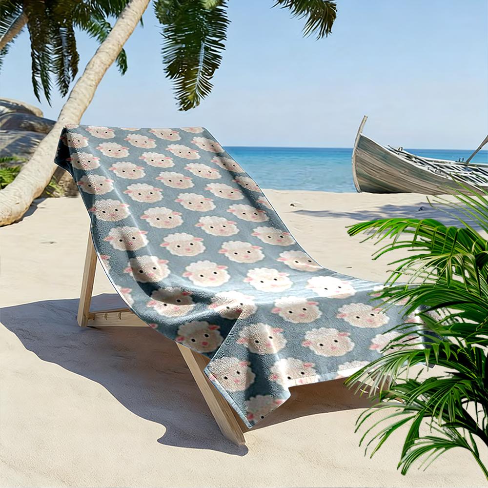 Cute Sheep Pattern Blue Background Beach Towel Quick-drying for Travel Outdoor Sports Jogging Beach and Swimming