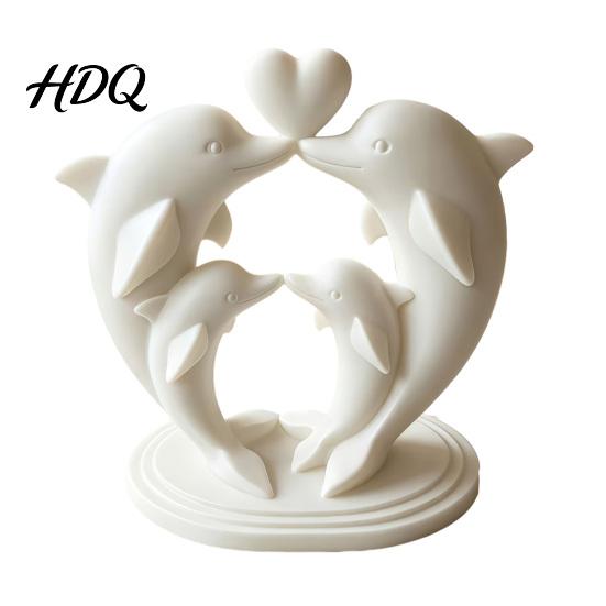 3D Printed Pla Art for Bedroom Dolphin Family of Four Ornament with Heart Design Minimalist Small Figurines Photo Props Desktop Animal Sculpture Home