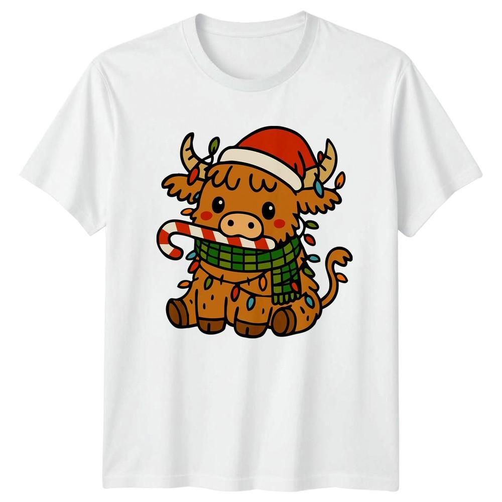 Highland Cow Christmas Holidays Unisexs Unisexs Graphic Tee Candy Cane TShirt S