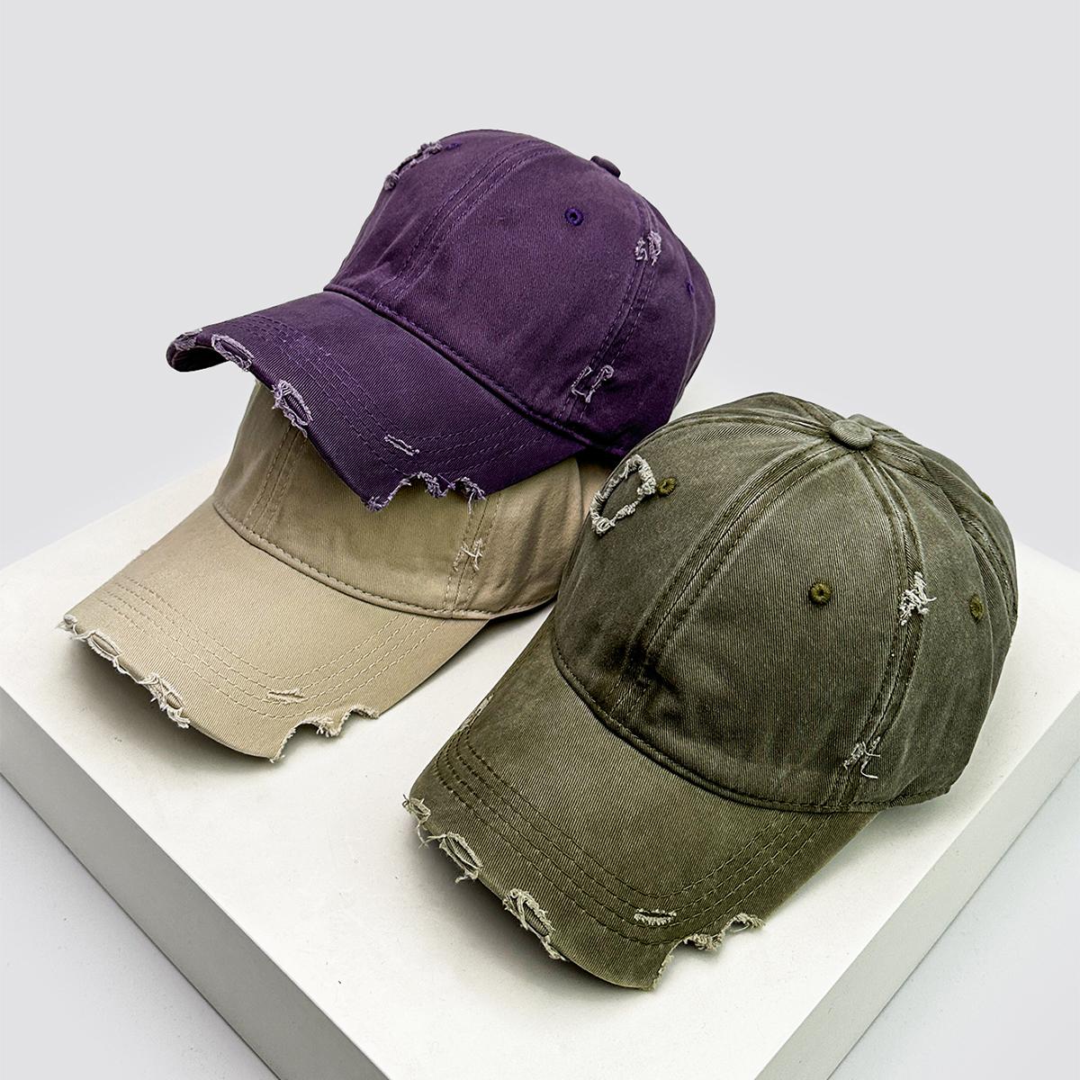 Comfortable Home Life Women's Personal Notch Solid Baseball Hats Breathable Broken Style New Unisex Sunshade Casual Versatile Peaked Caps Distress Fashion Ins 52-60Cm