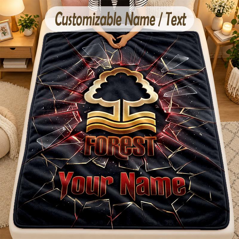 Manta de Flanela Nottingham Forest FC Texto com Nome Personalizado Manta Macia Quente Personalizada Decoração de Casa Presente