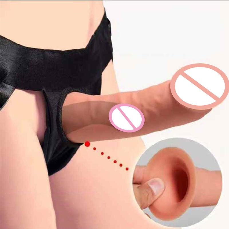 Hollow Dildo na pasku sprawi, że będziesz twardy Dildo big dick Sex zabawki prawdziwy Penis pasy Strapon uprząż dla mężczyzn nakładka na penisa fałszywy kogut