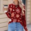 Women's Fashionable Casual Christmas Printed Pleated Comfortable Round Neck Loose Long Sleeve T-Shirt Top