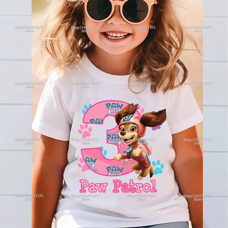 Süßes PAW Patrol Zahlen-T-Shirt Cartoon Mädchen Kleidung Kurzarm Sommer Kleinkind Baumwolle Geburtstag Kinder Outfit Outdoor Kleidung Geschenke