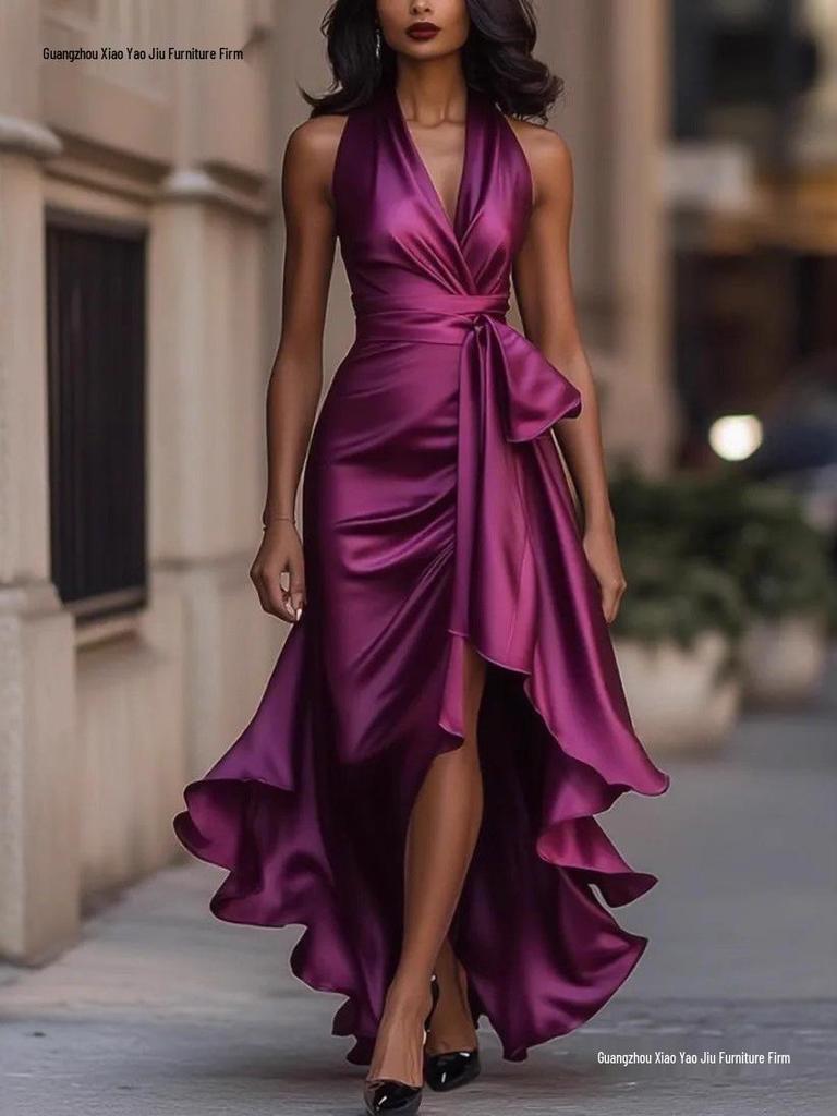 Trendy V-neck Irregular Women's Ruffle Dress