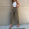 Women Suit Pants High Waist Buttons Zipper Fly Loose-Fit Solid Color Trousers with Pockets Commuting Style Long Pants