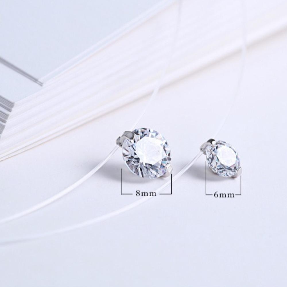 S925 Silver Zircon Pendant Necklace 6mm 8mm Bling Rhinestone Fishing Line Chain Gift Clear Solitaire Fishline Choker Daily