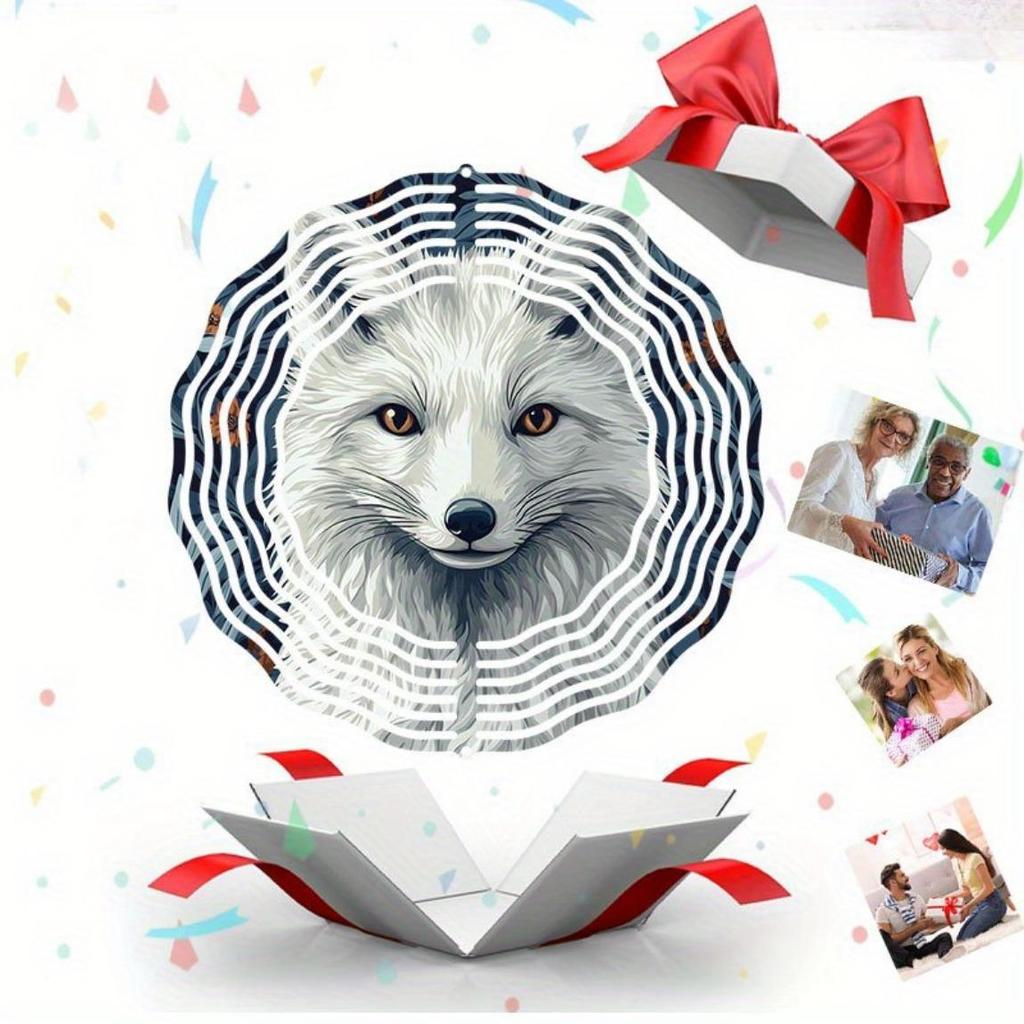 Classic Garden White Fox Metal Rotating Wind Chime Weather Resistant Outdoor Hanging Decor with Soothing Sound Perfect Gift for Christmas