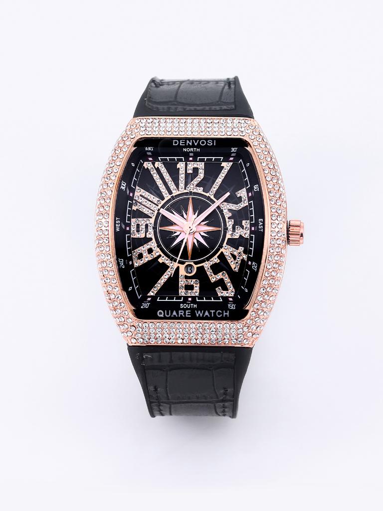 Orologio da polso di lusso con diamanti per donna Orologio al quarzo alla moda ed elegante con cinturino in silicone Impermeabile luminoso Orologio Tonneau