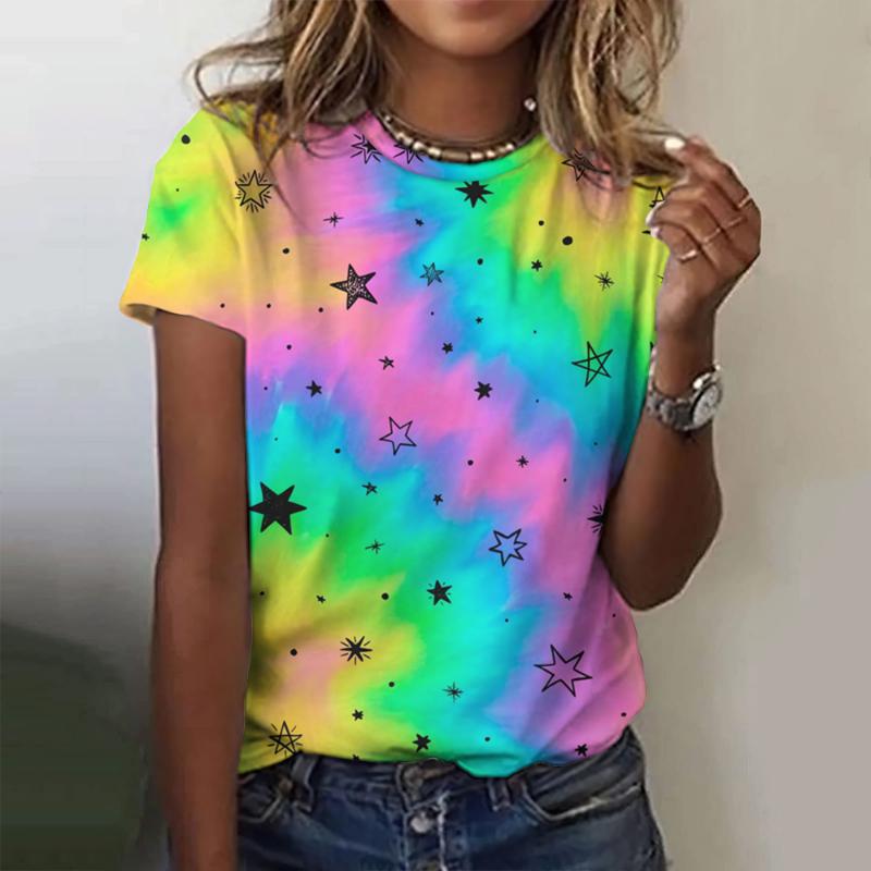Color Heart Star 3D Print T-Shirts Women Fashion Casual Short Sleeve T Shirt Y2k Harajuku Streetwear Tees Top Female Clothing