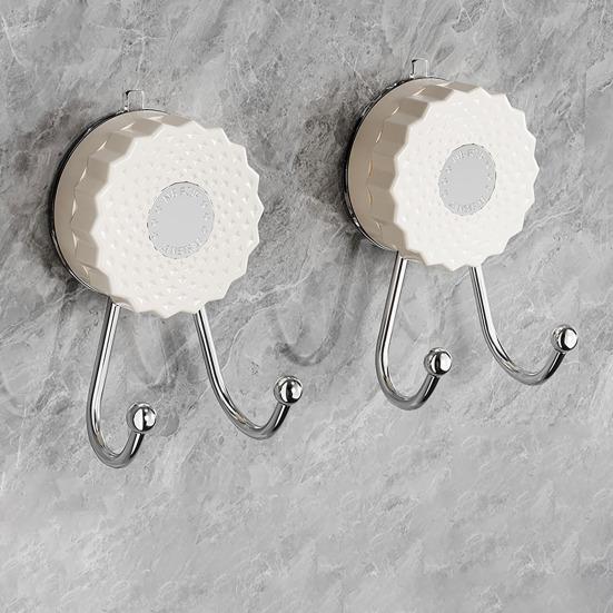 2Pcs Double Hook Wall Hooks No Punching Towel Hook Suction Cup Strong Load Bearing Hanger Waterproof Rustproof Adjustable Hanging Hook for Bathroom