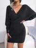 Svetrové šaty s výstřihem do V a křížením, jednobarevné, elegantní, s dlouhým rukávem, bodycon, volné šaty, ležérní netopýří šaty