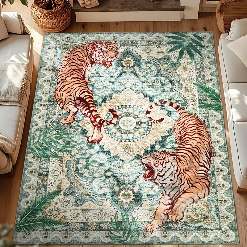 Moynesa Tiger Bohemian Rug for Living Room Retro Tiger Print Carpet Washable Carpets Dining Room Indoor Doormat Kitchen Area Rug