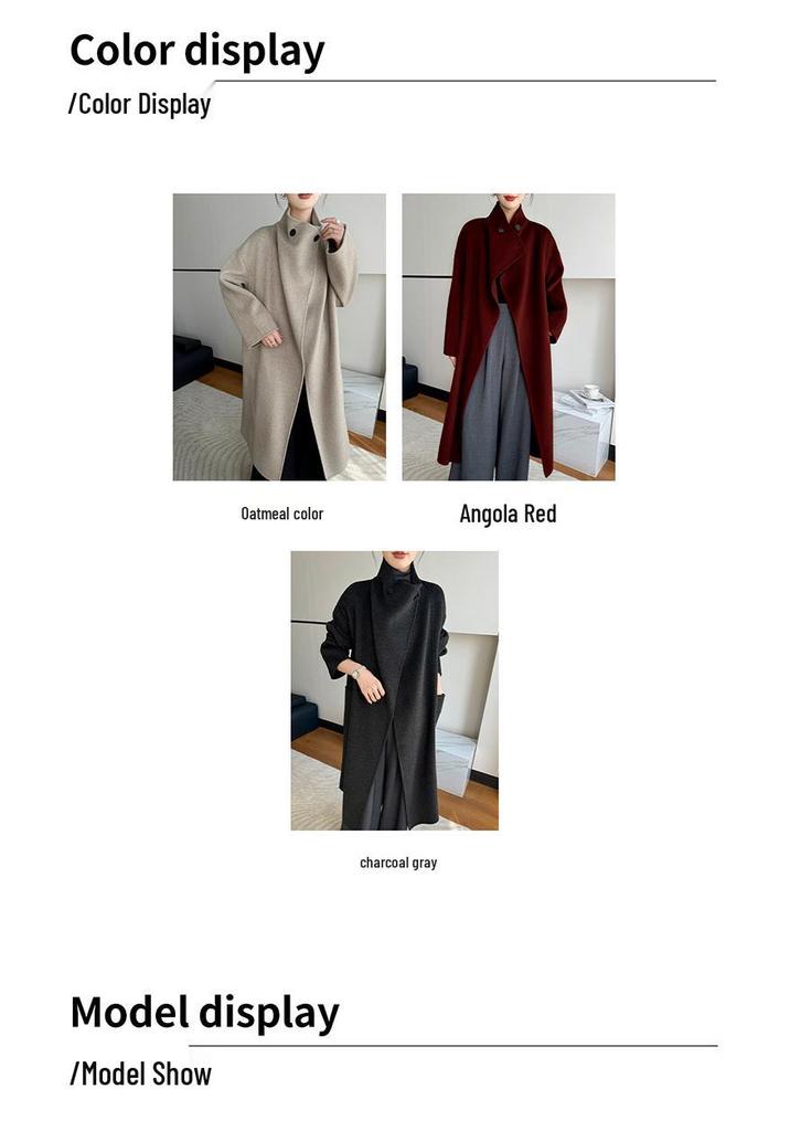 Elegant Mid-Length Velvet Wool Coat - Women's Korean Style Loose Fit with Stand Collar