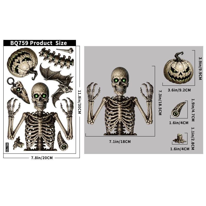 Halloween Stickers Skull Glass Stickers Halloween Party Supplies Horror Vibe Static Stickers