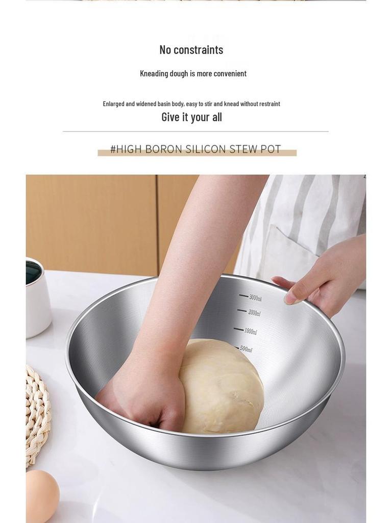 304 Stainless Steel Kitchen Basin: Wash Veggies, Knead Dough, Beat Eggs, or Mix Salads. Thick, Durable Design for Household Use.