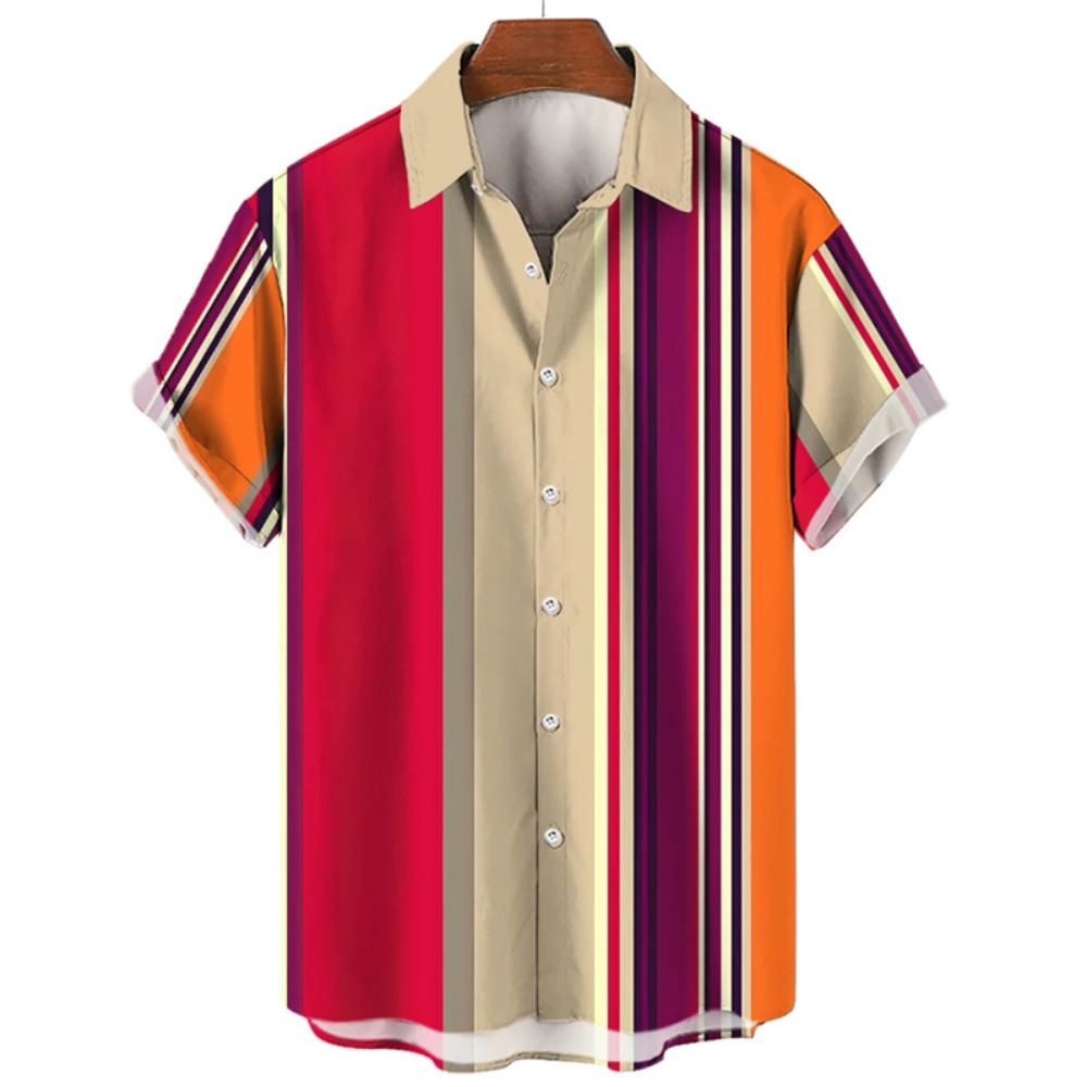 Men's Classic Striped Casual Shirt, Summer Loose Hawaiian Beach Top