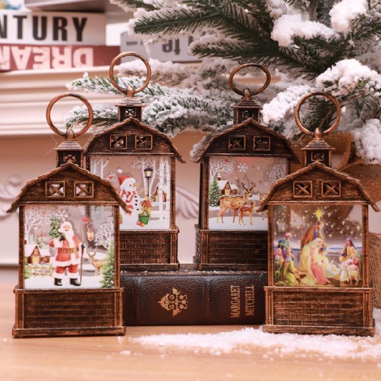 Christmas Lantern Man Snowman Deer Jesus Pattern Glowing Lamp Ornament Portable
