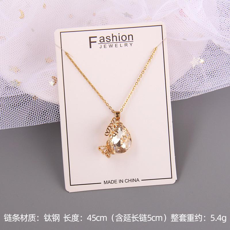 Luxury Drop Water Shaped Zircon Pendant Necklace Geometric Stainless Steel Choker Jewelry Birthday Gifts For Women Girls