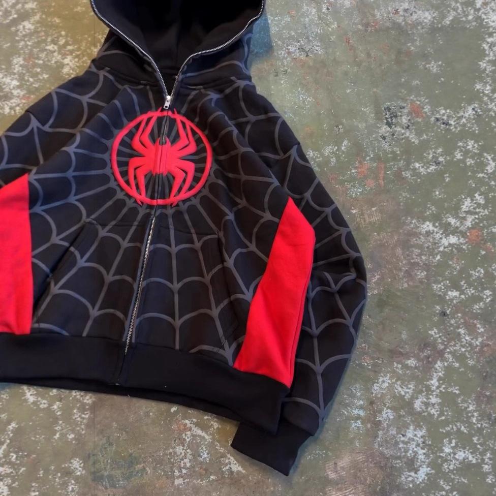 European and American Spider-Man sweater zipper hoodie men and women Harajuku fashion printing hooded sports wholesale