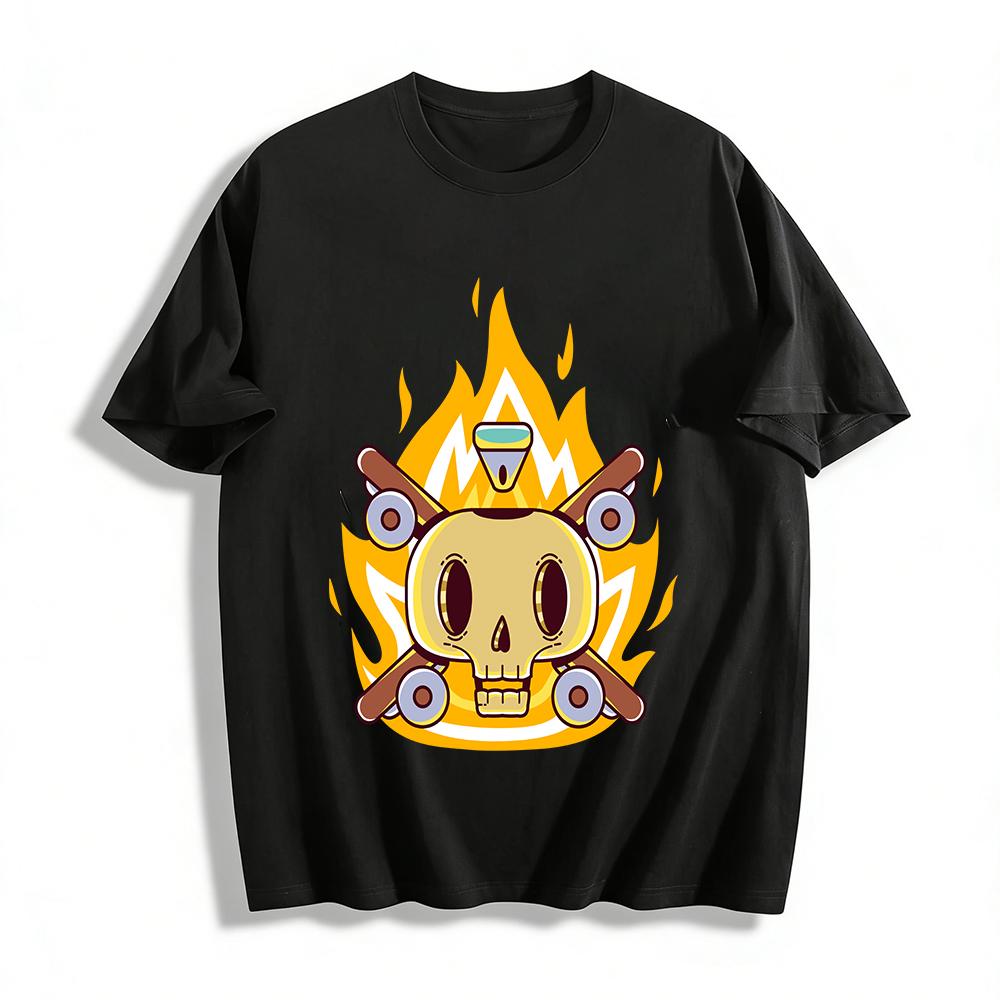 Skull & Skateboard Print Streetwear Casual Short Sleeve T-Shirt Pure cotton T-shirt XXS