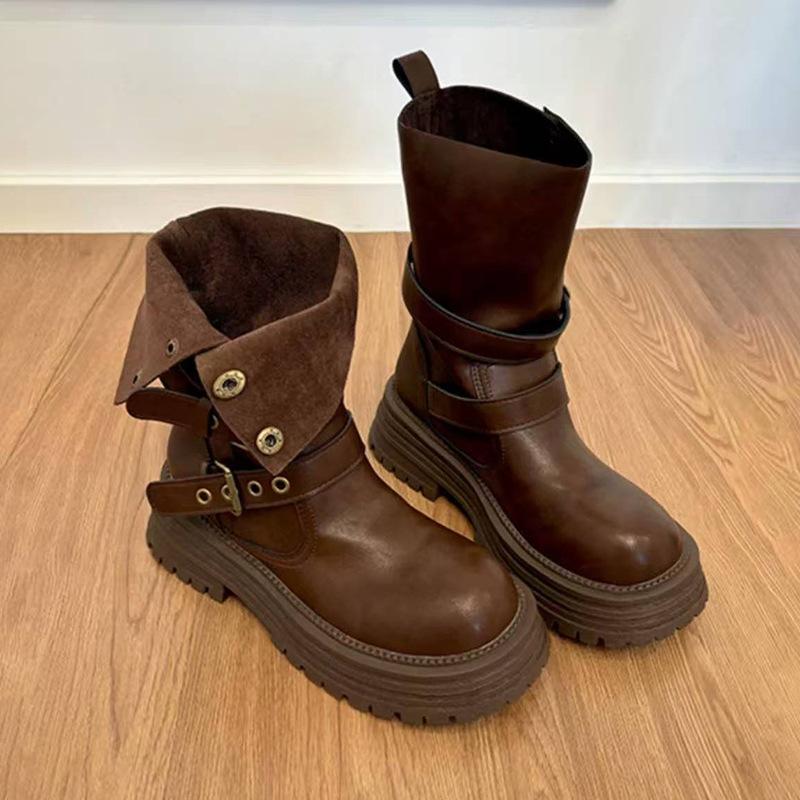 British Martin Boots Women's 2025 New Autumn Retro Women's Shoes Maillard Brown Boots Platform Black Short Boots