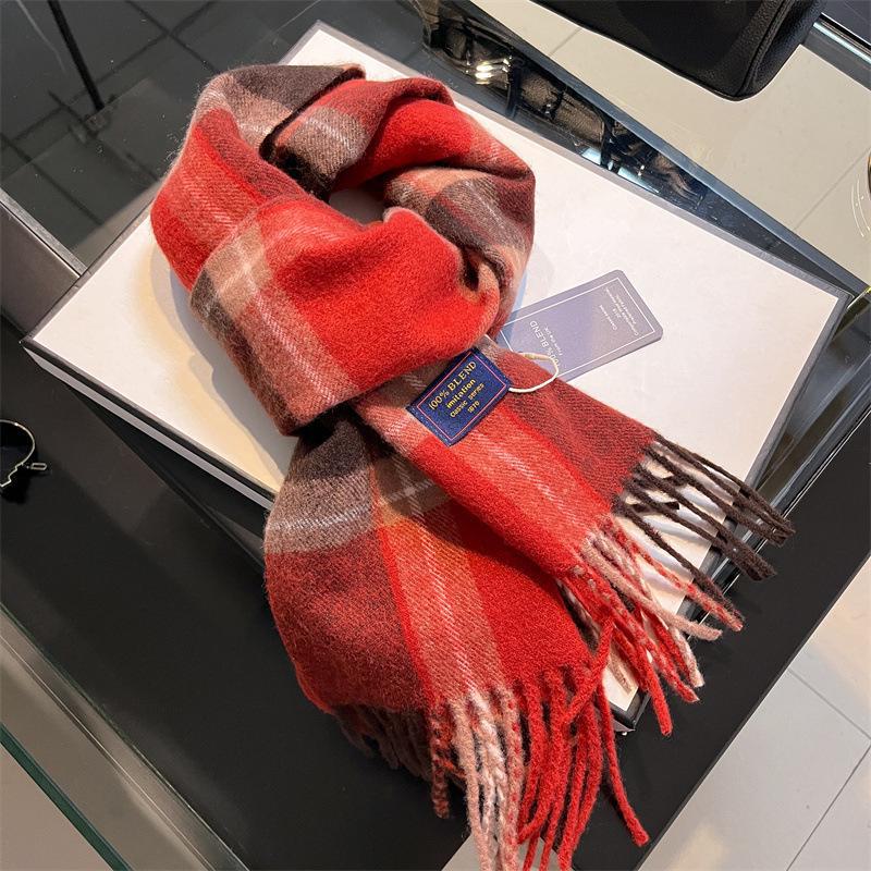 2024 British Red Plaid Imitation Cashmere Scarf: Warm Winter Gift Neck Shawl