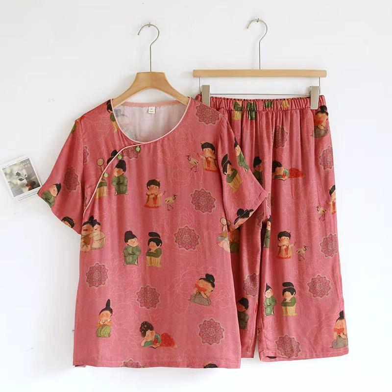 

Sleepwear Clothes for Women Spring and Summer Cute Sweet Printed Casual Long Sleeved Long Pants Pyjama Set S червоний