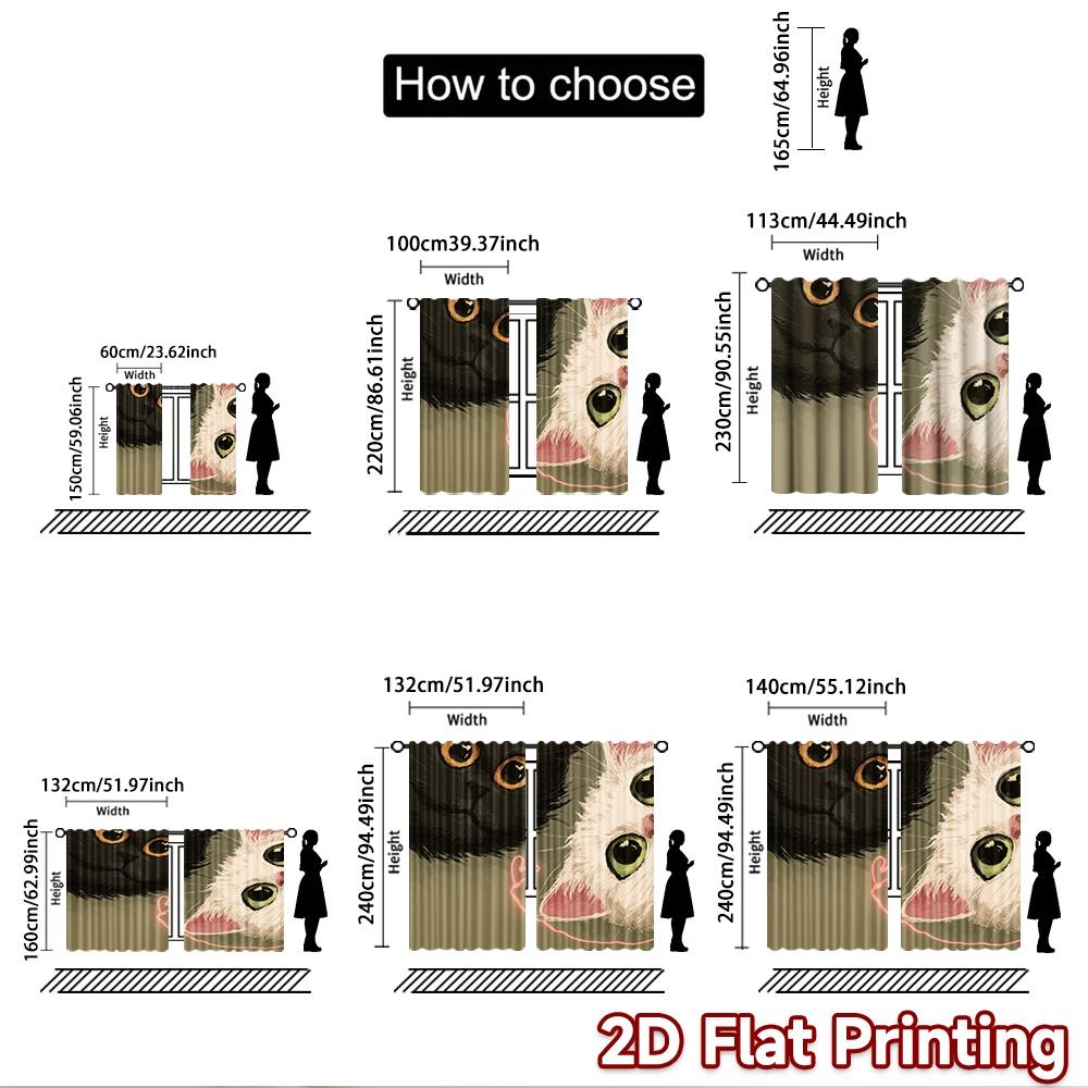 2D flat printing 2pcs Party Curtain Black White Cats Cute Digital Printed Polyester Drapes Festive Wall Decor Use for Drapes for