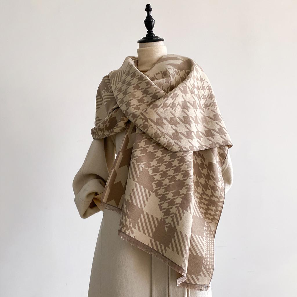 Swing And Winter Bird Grid Jacquard Women'S High-End Imitation Cashmere Shawl Versatile Thickened Warm Scarf