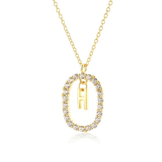 925 Sterling Silver Gold 26 Letters A -Z Alphabet Initial Long Chain Necklace Ovals Luxury Jewelry Crystal Cz Choker