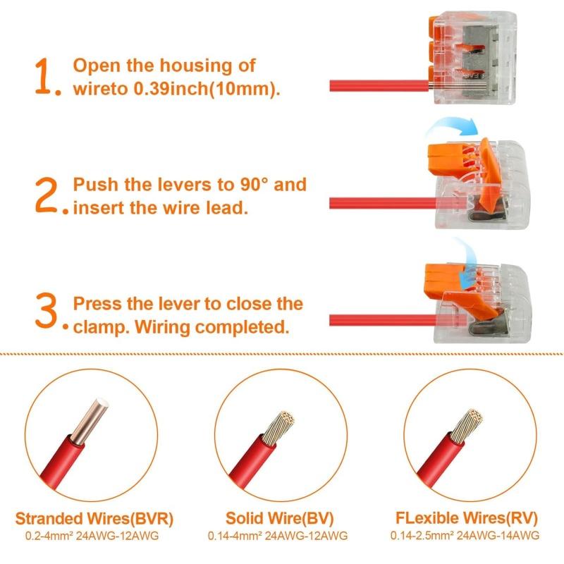 90pcs Lever Wire Connectors 2/3/5-Port Quick Splicing Terminal Block Electrical