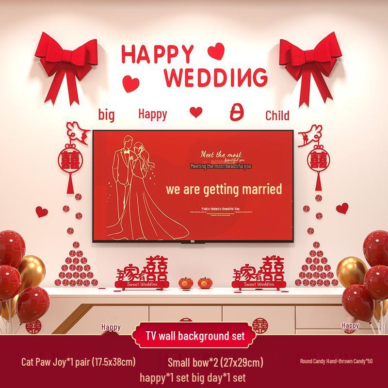 Double Happiness Wedding Room Decoration Set for New Homes - Living Room & TV Wall Decor