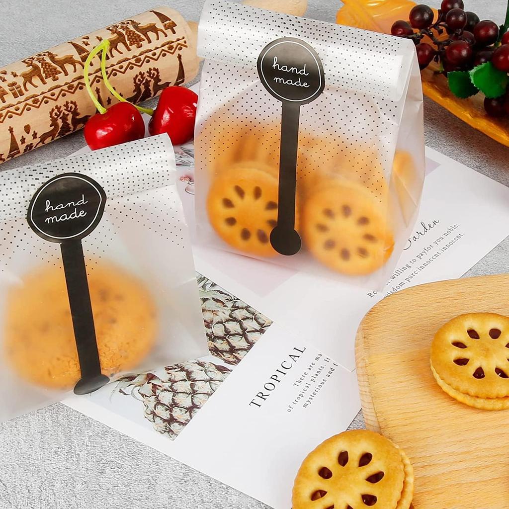 Cake Bags, Sterneer 100 Pcs Transparent Plastic Bags with Stickers, Dessert Food Packaging Bags, Cellophane Pastry Processing Bags, Candy Bags Bakery