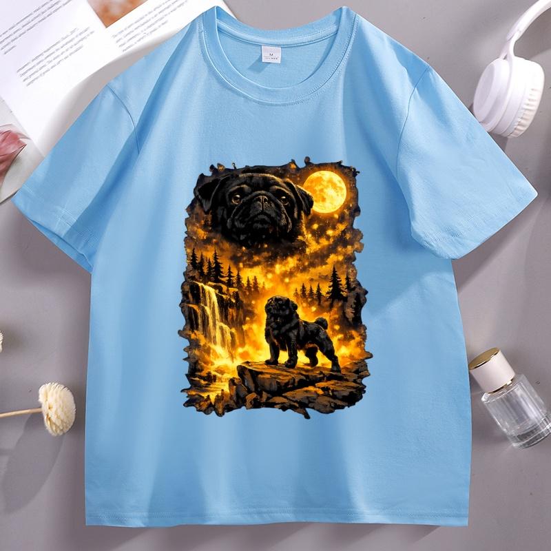 Lustiges Mond-Mops Heulendes T-Shirt Unisex Damen Hunde-Liebhaber T-Shirt Lässig Weich Fitness Sommer Kurzarm T-Shirt Bequeme Kleidung