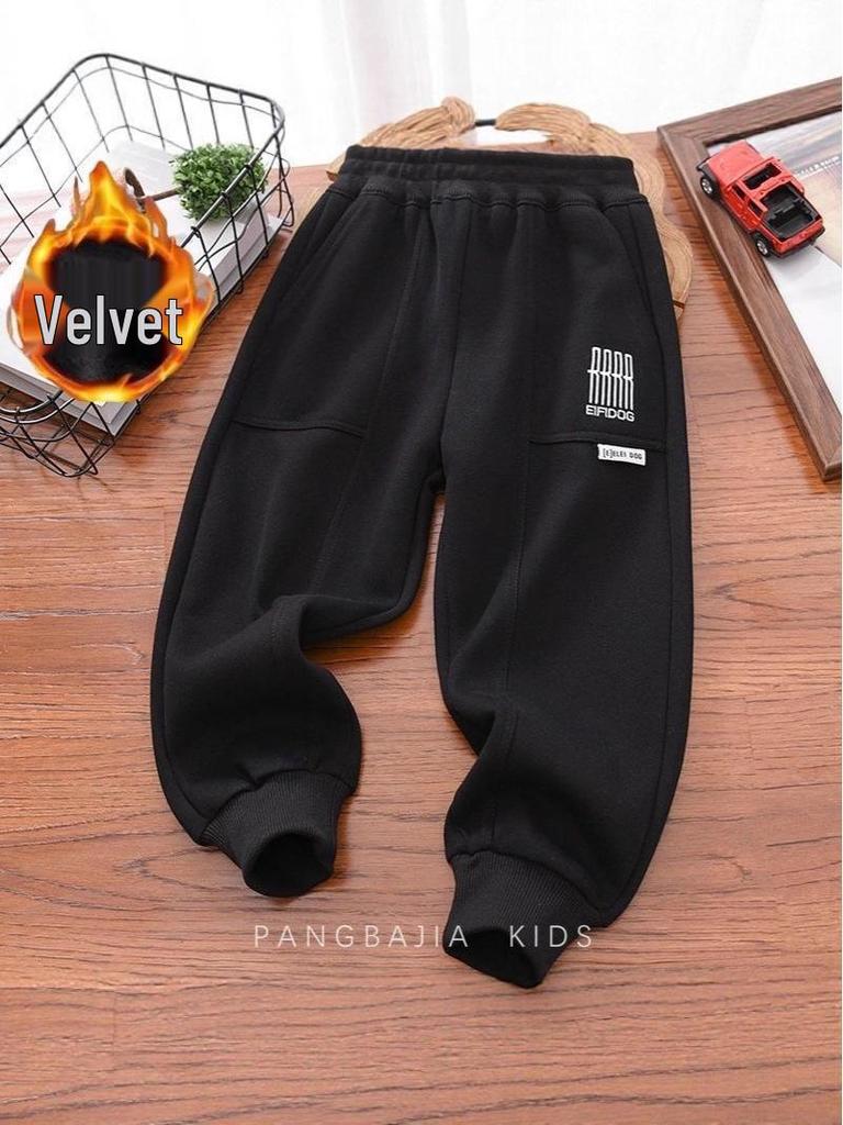 Boys' Plus Velvet Thickened Loose Sweatpants - Autumn/Winter 2025 Fashion