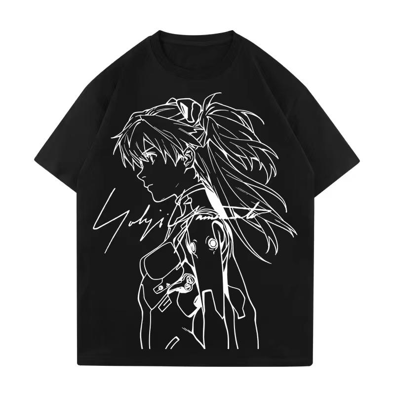Anime EVA Lingboli Asuka Pattern Printed Cotton T-shirt For Men And Women Loose Short Sleeve Fashion Casual T-shirt Top