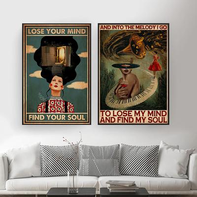 Musik Mädchen Mental Heath Poster Lose My Mind and Find My Soul Positive Kunstdruck Afrikanische Frau Vintage Leinwand Malerei Home Decor
