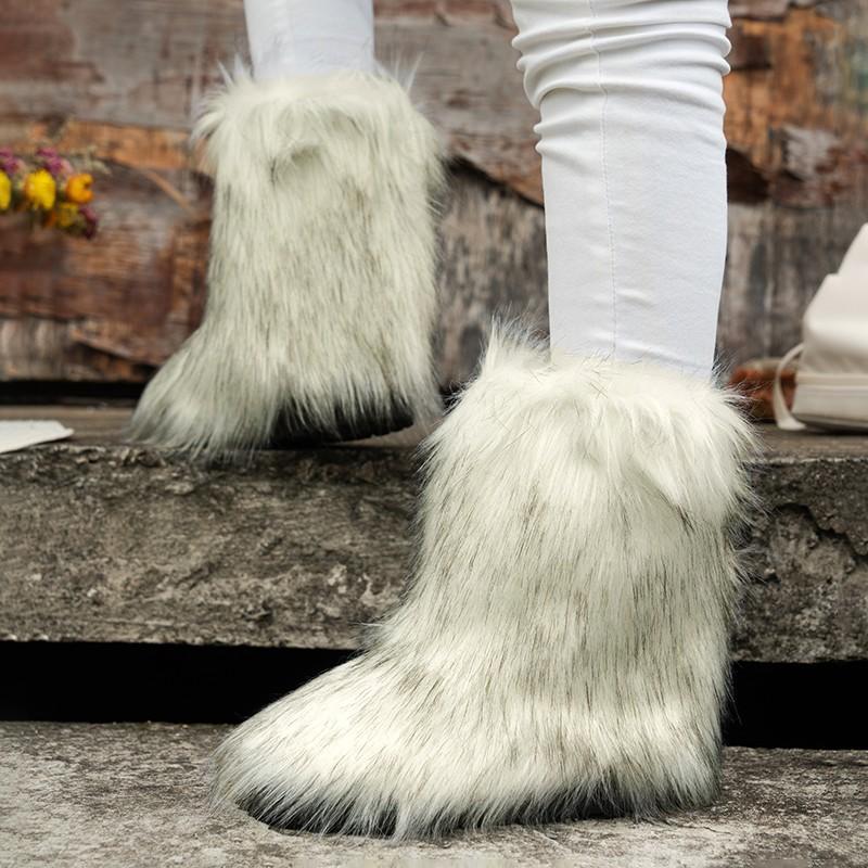 Women's Mid-calf Large Size Thick Sole Winter Warm Fur Fur Snow Boots Padded Lined Ankle Boots Non-slip Hiking Sports Cotton Boots