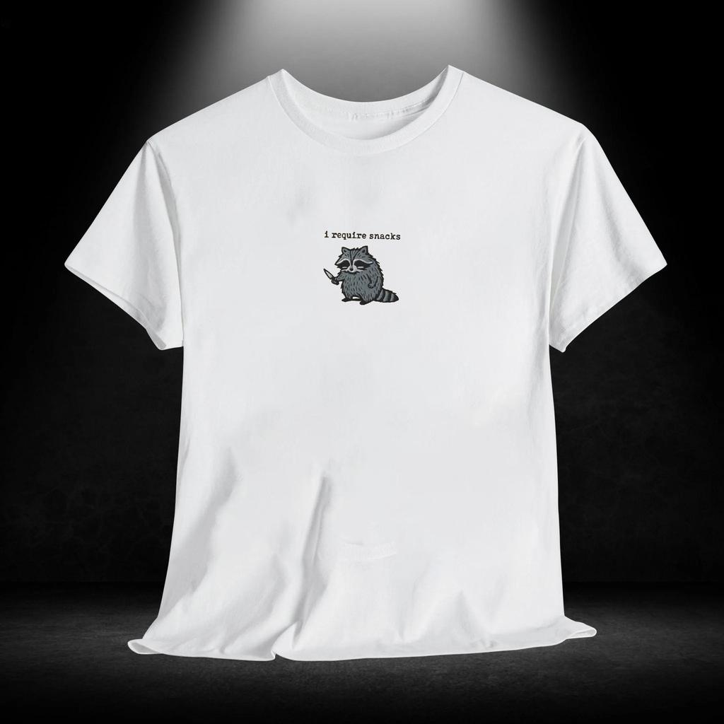 Men's Summer T-shirt I Require Snacks Raccoon Print Crew Neck Short-sleeved Top Casual Loose Sportswear Fashion Homewear