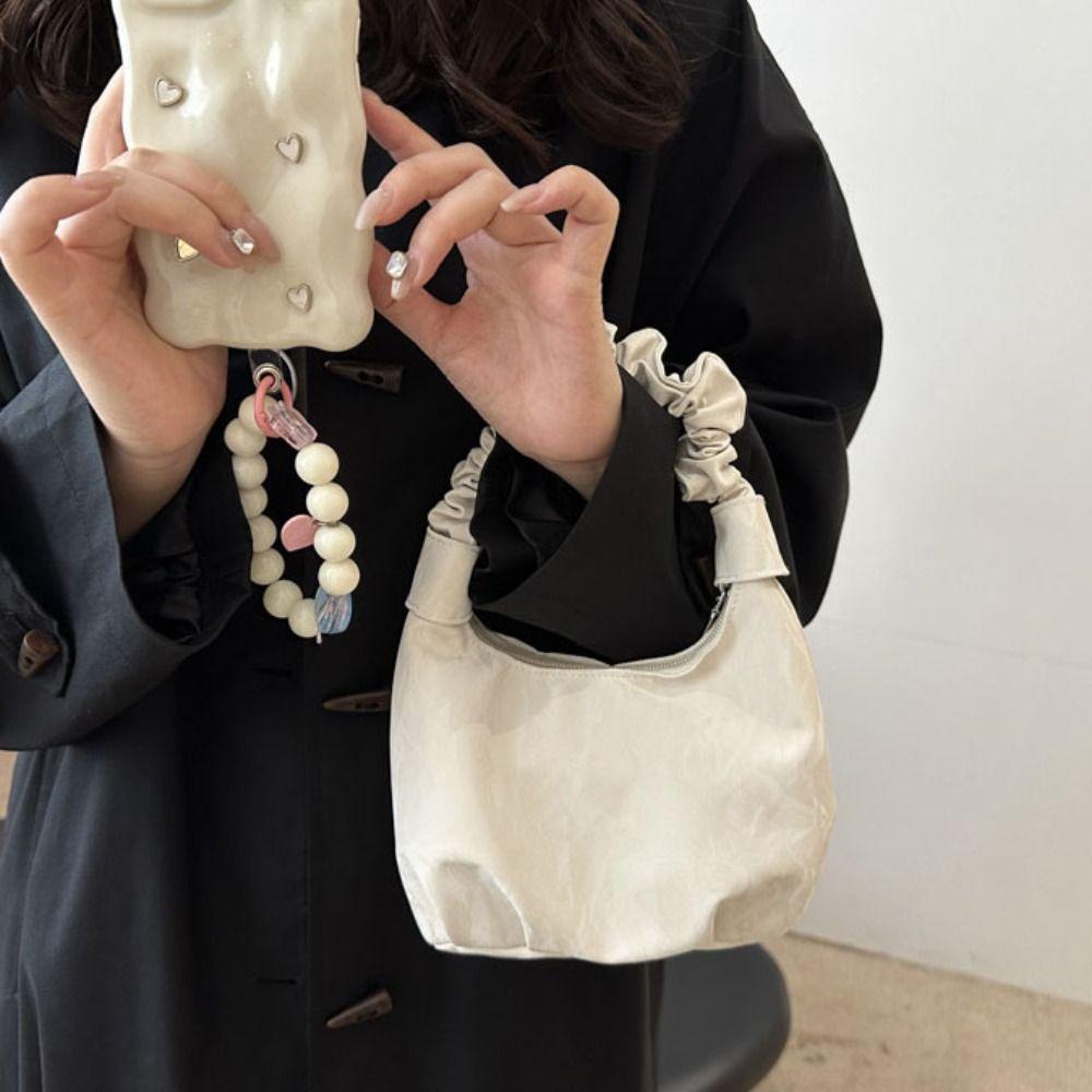

Large Capacity Wrinkled Handbag PU Women Armpit Bag Portable Wrist Bag Outdoor розовый