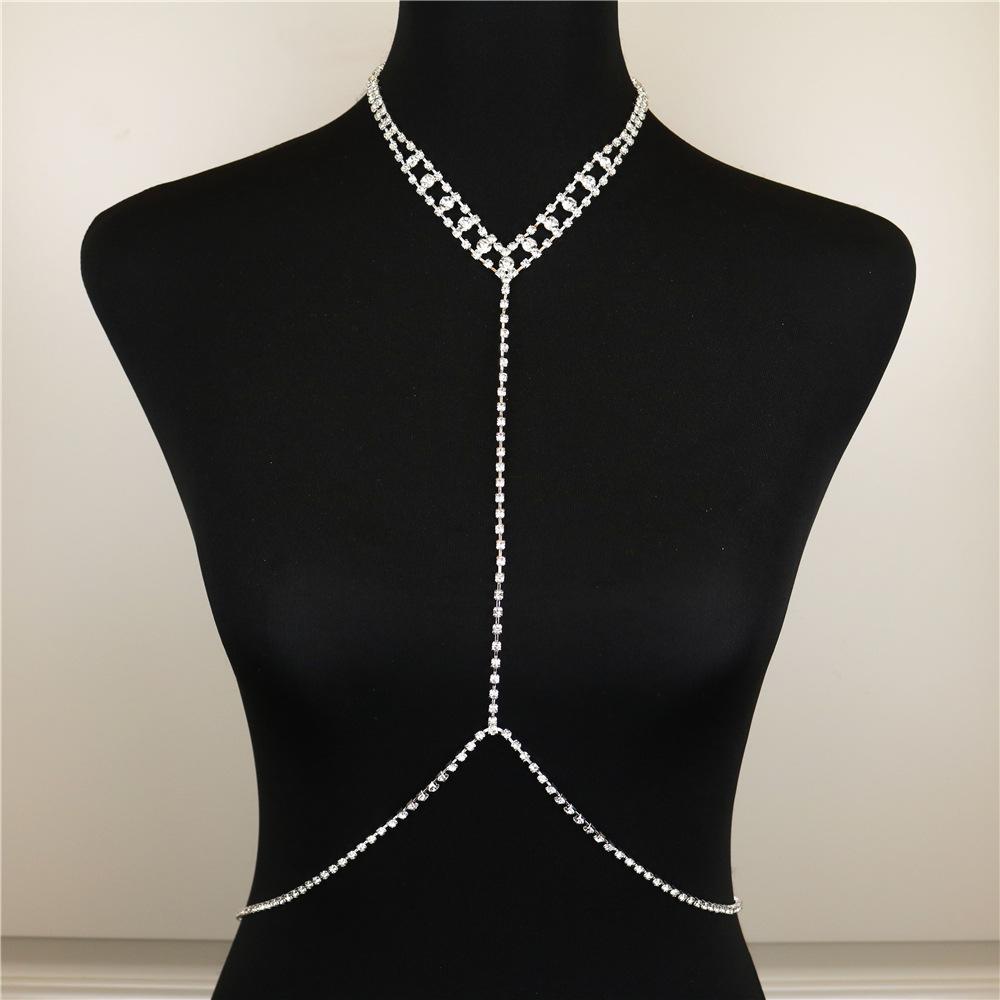 Fashion Rhinestone One-Piece Necklace Breast Chain Sexy Bikini Body Chain Jewelry Accessories Women'S Crystal Nightclub Clothing
