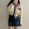 Navava Casual Color Block Cropped Long Sleeve Knit Cardigan Nk2852